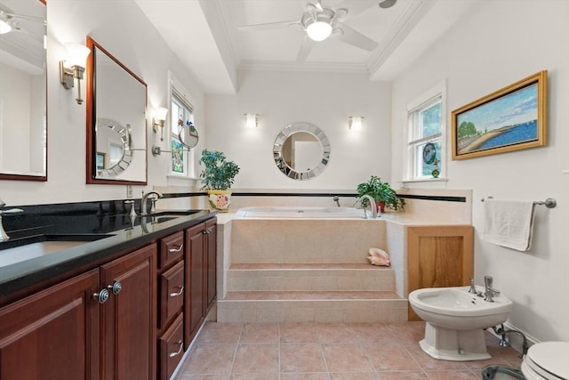 50 Telpgraph St, Boston, MA 02127 - bathroom with ornamental molding, ceiling fan, healthy amount of natural light, a bidet, and vanity