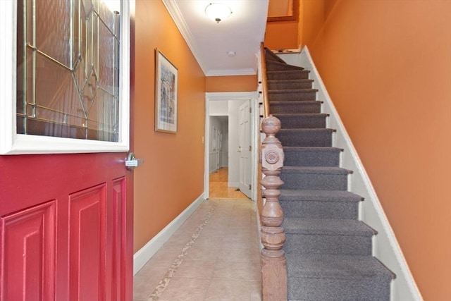 50 Telpgraph St, Boston, MA 02127 - stairway with ornamental molding and tile patterned floors