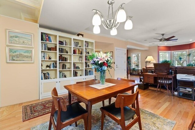 50 Telpgraph St, Boston, MA 02127 - dining room featuring a chandelier, light wood-type flooring, ornamental molding, and a ceiling fan