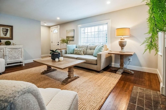 living room featuring dark hardwood / wood-style floors