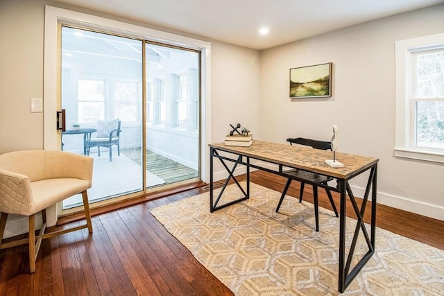 office space featuring hardwood / wood-style floors