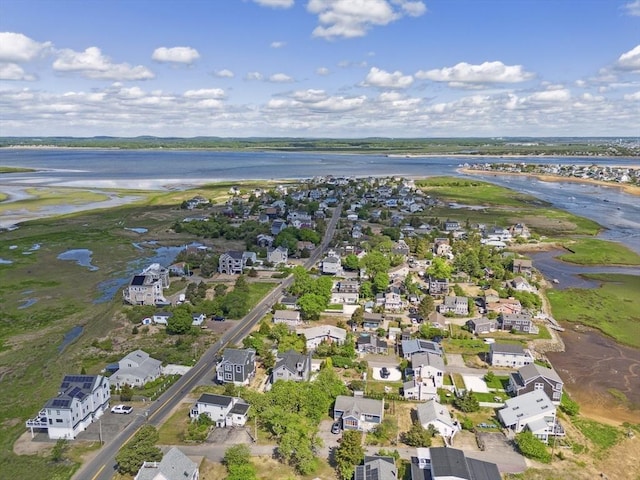 aerial view with a water view and a residential view