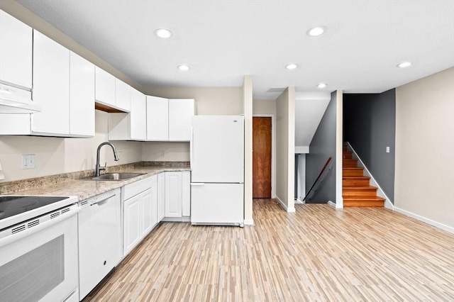 13 Fillmore Rd Unit 15Ab, Salem, MA 01970 - kitchen featuring white appliances, light wood-style flooring, white cabinetry, and recessed lighting