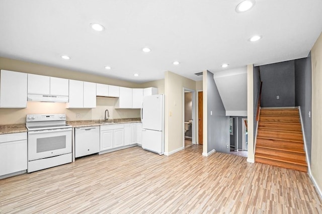 13 Fillmore Rd Unit 15Ab, Salem, MA 01970 - kitchen featuring white appliances, under cabinet range hood, white cabinetry, recessed lighting, and light wood-style flooring