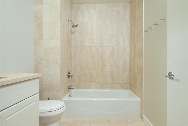 bathroom featuring shower / bathing tub combination, vanity, toilet, and tile patterned floors