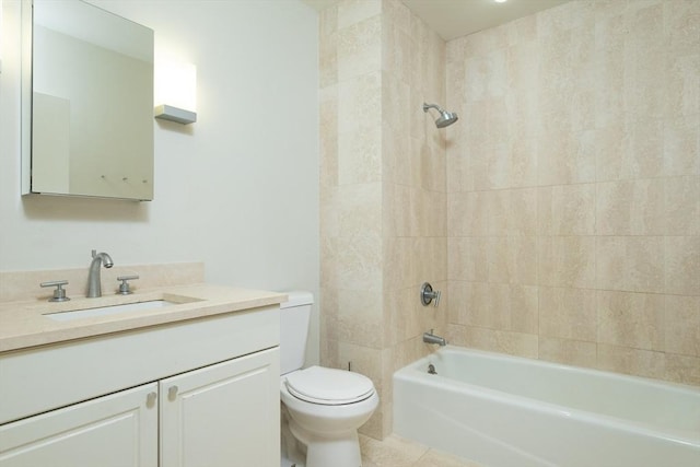 full bath featuring washtub / shower combination, vanity, toilet, and tile patterned floors