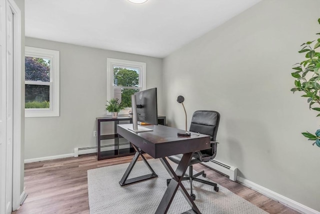 3 Sinclair St, Billerica, MA 01821 - office area featuring baseboards, baseboard heating, and wood finished floors
