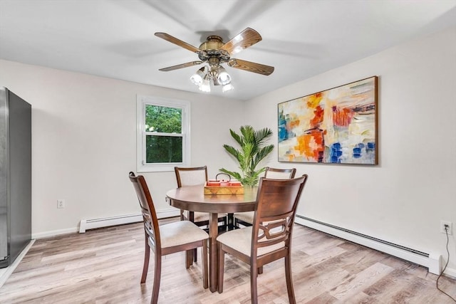 3 Sinclair St, Billerica, MA 01821 - dining room featuring a baseboard radiator, light wood-style floors, and a ceiling fan