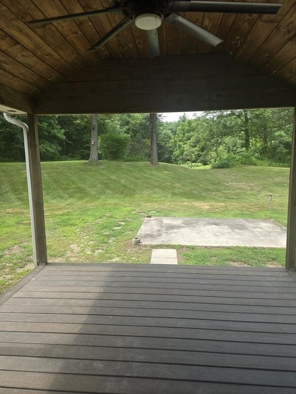 47 Flynt, Palmer, MA 01069 - wooden terrace featuring a ceiling fan and a lawn