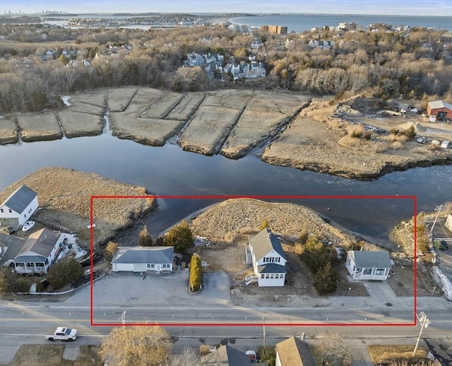 aerial view with a water view