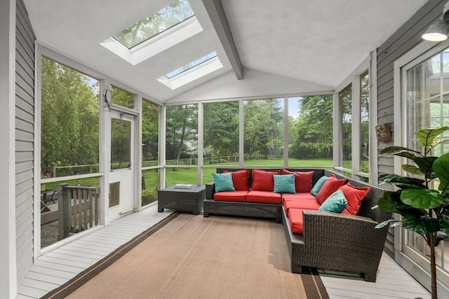 27 Bowker Dr, Sudbury, MA 01776 - sunroom / solarium with an outdoor living space, a skylight, and view of scattered trees