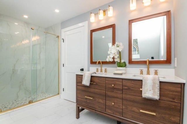 bathroom with vanity and walk in shower