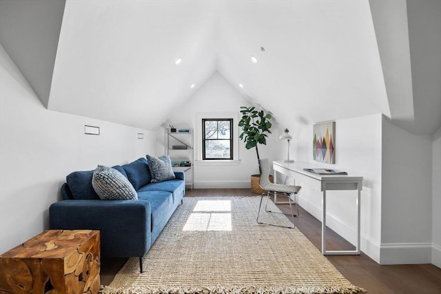 43 Wendell St Unit 0, Cambridge, MA 02138 - living room with recessed lighting, baseboards, vaulted ceiling, and wood finished floors