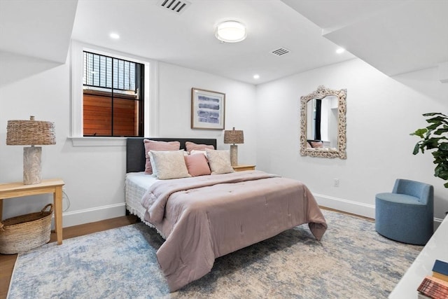 43 Wendell St Unit 0, Cambridge, MA 02138 - bedroom featuring baseboards, recessed lighting, wood finished floors, and visible vents