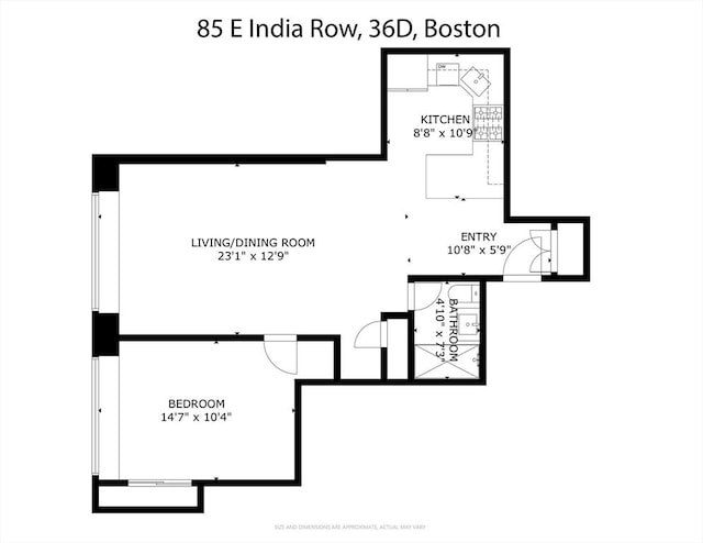 85 E India Row Unit 36D, Boston, MA 02110 - floor plan / room layout