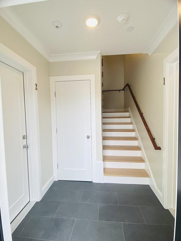 15 Yuill Cir Unit 3, Boston, MA 02136 - stairway with tile patterned flooring, crown molding, and baseboards