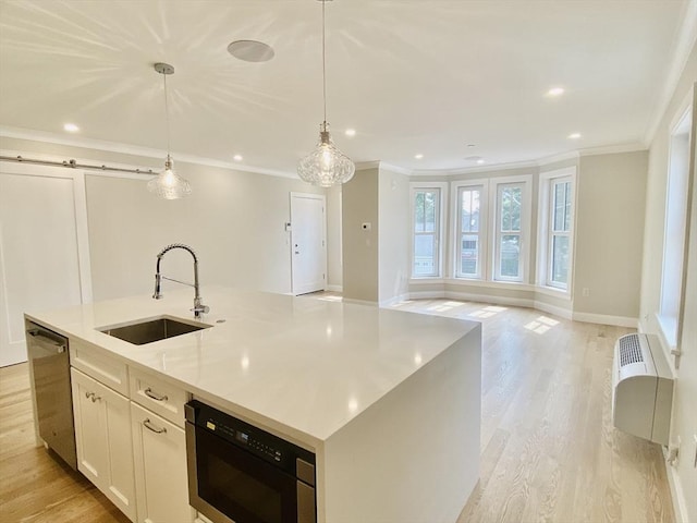 15 Yuill Cir Unit 3, Boston, MA 02136 - kitchen with a sink, dishwasher, black microwave, crown molding, and light wood-style floors