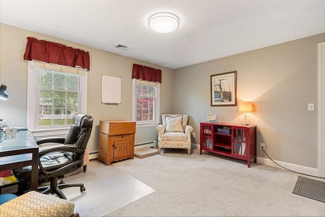14 Cushman Lndg, Plympton, MA 02367 - office with light colored carpet, plenty of natural light, and a baseboard heating unit
