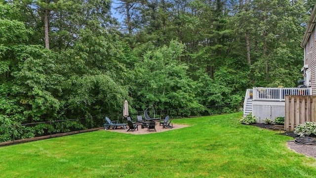 14 Cushman Lndg, Plympton, MA 02367 - view of yard featuring a fire pit, stairway, and a wooden deck