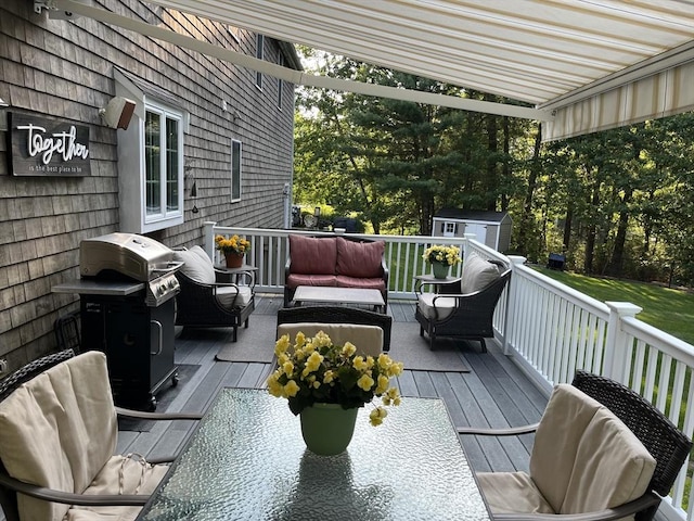 14 Cushman Lndg, Plympton, MA 02367 - deck featuring area for grilling, outdoor lounge area, and a storage unit