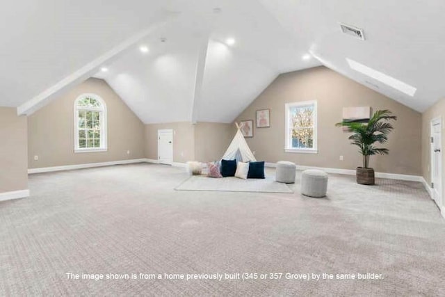 363 Grove St, Reading, MA 01867 - additional living space featuring carpet, vaulted ceiling, and recessed lighting