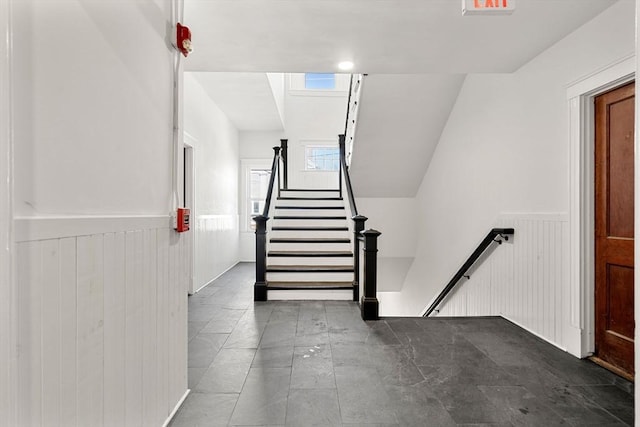 stairway with wainscoting