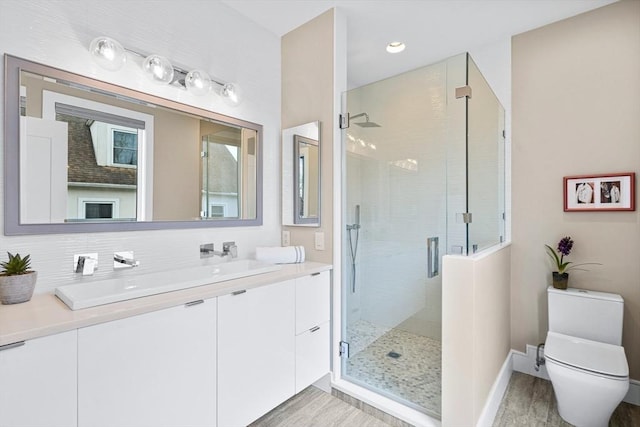 26 Salisbury Rd Unit 26, Newton, MA 02458 - full bathroom with toilet, vanity, wood finished floors, and a shower stall