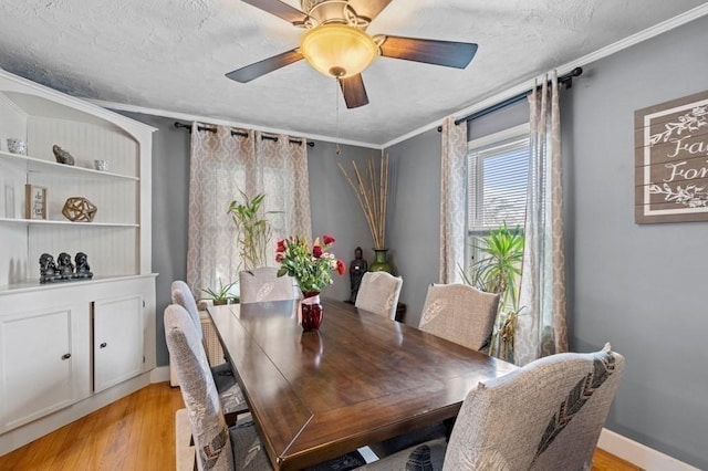 4 Ludington Rd, Worcester, MA 01602 - dining space with light wood finished floors, ceiling fan, a textured ceiling, crown molding, and baseboards