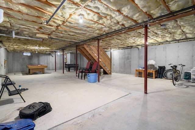 unfinished basement featuring pool table