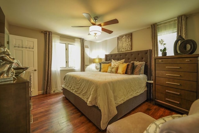 597 Fisher Rd, Dartmouth, MA 02747 - bedroom with multiple windows, dark wood-type flooring, and a ceiling fan