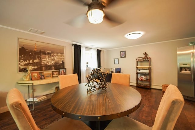 597 Fisher Rd, Dartmouth, MA 02747 - dining area with wood finished floors, crown molding, baseboards, and ceiling fan