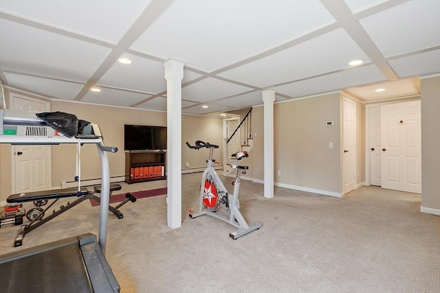 3 Sycamore Dr, Rutland, MA 01543 - exercise room with recessed lighting, light colored carpet, and coffered ceiling