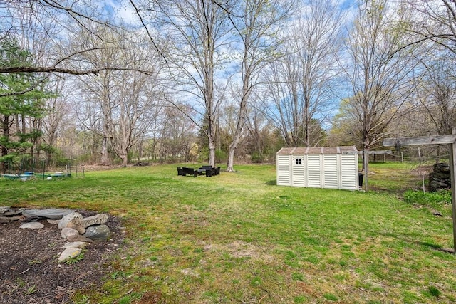 view of yard featuring a storage unit and an outbuilding