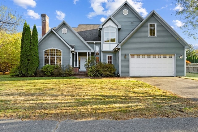 front of property featuring a front lawn and a garage