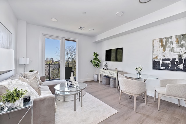 living room with light wood-type flooring