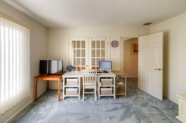 view of carpeted home office