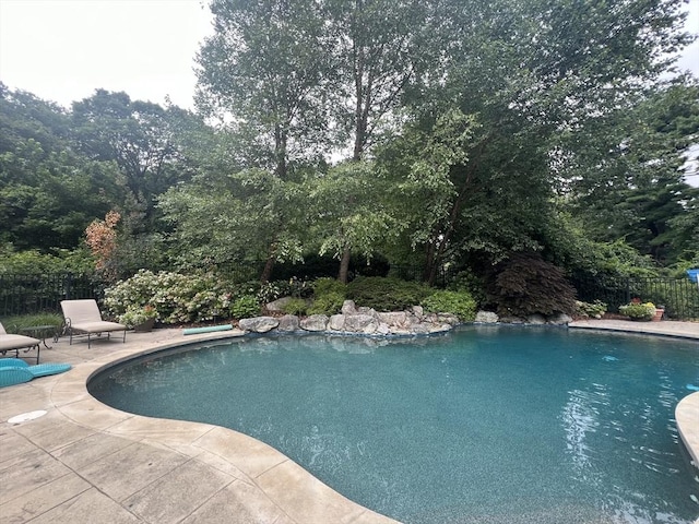 view of swimming pool featuring a patio area