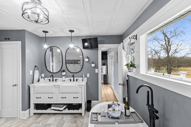 bathroom featuring vanity and wood-type flooring