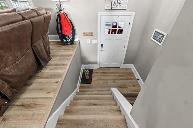 doorway with hardwood / wood-style flooring