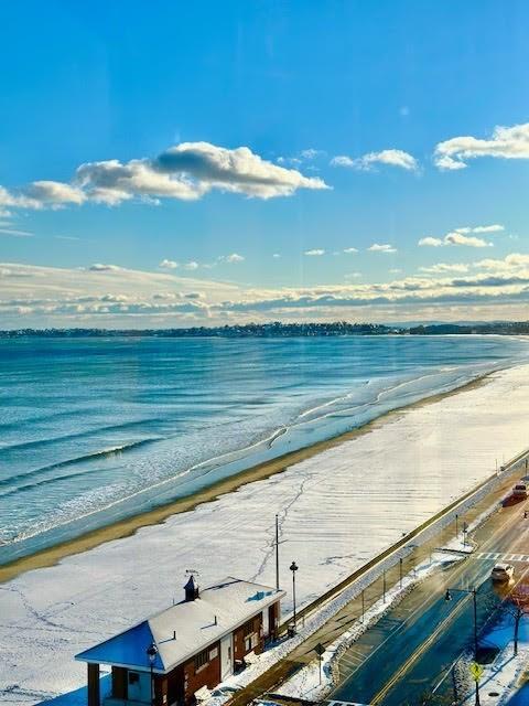 view of water feature with a view of the beach