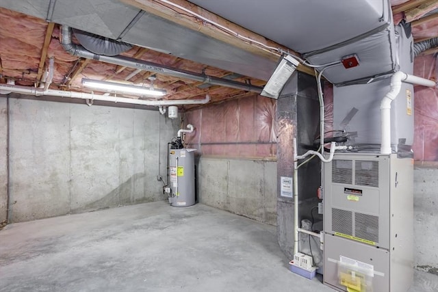 unfinished basement with water heater