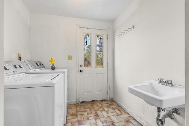 36 Fontaine St, Marlborough, MA 01752 - laundry area featuring separate washer and dryer and brick patterned flooring