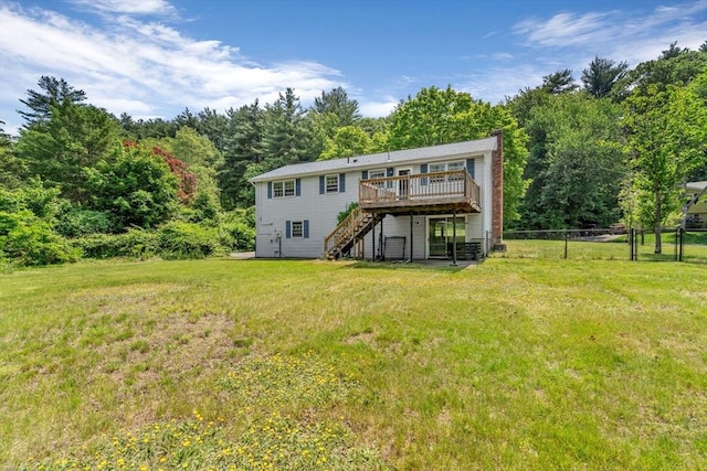 36 Fontaine St, Marlborough, MA 01752 - back of house with stairs, a deck, a chimney, and a forest view