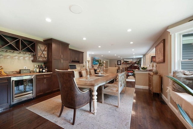 50 Elm St, Plympton, MA 02367 - dining area with wine cooler, a bar, dark wood finished floors, recessed lighting, and baseboards