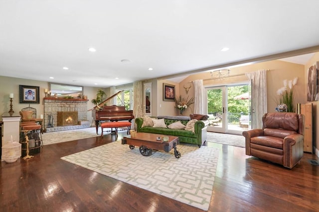 50 Elm St, Plympton, MA 02367 - living area featuring wood finished floors, a fireplace, and recessed lighting