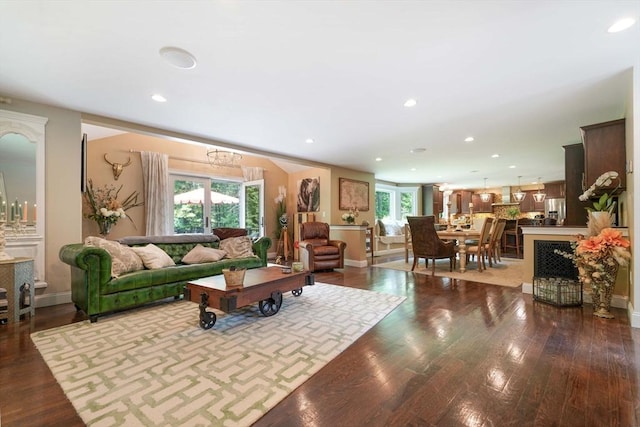 50 Elm St, Plympton, MA 02367 - living room featuring healthy amount of natural light, dark wood-style flooring, recessed lighting, and baseboards