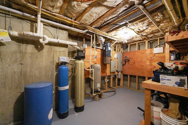 50 Elm St, Plympton, MA 02367 - unfinished below grade area with a central vacuum unit, electric panel, a water pressure tank, and a water softener