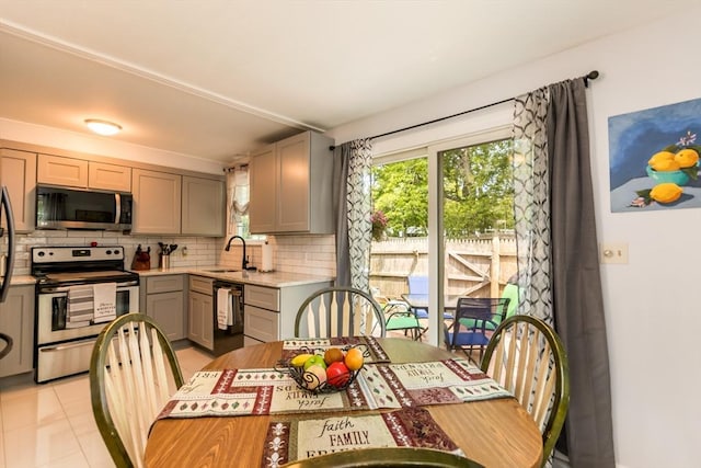 66 Captain Cook Ln Unit 66, Barnstable, MA 02632 - kitchen featuring electric range, a sink, black dishwasher, gray cabinetry, and backsplash
