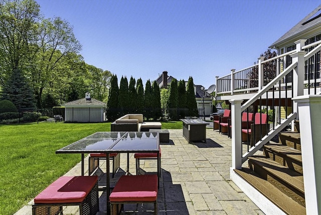26 Waterville Ln, Shrewsbury, MA 01545 - view of patio with an outdoor fire pit, outdoor dining space, and stairs
