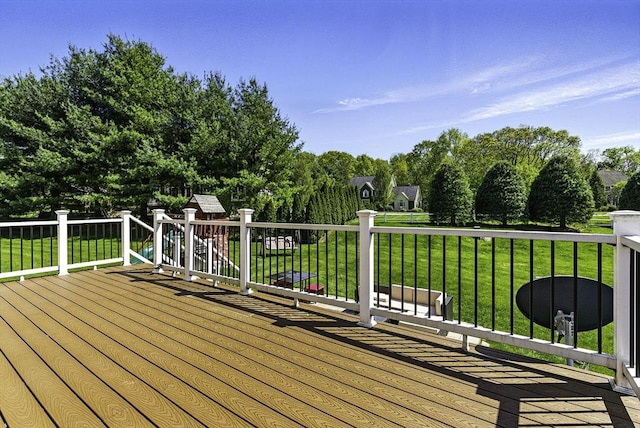26 Waterville Ln, Shrewsbury, MA 01545 - wooden deck featuring a lawn and view of wooded area